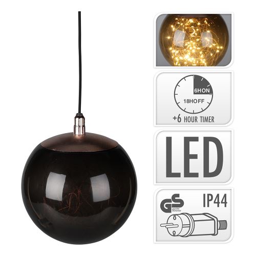 Dekoratív világítás - fénygömb 18 cm szürke-füst, 80 LED meleg fehér