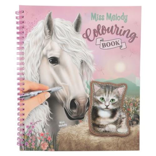 Omaľovanky Miss Melody s flitrovou nášivkou, s mačiatkom