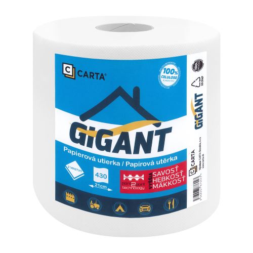Papírtörlő CARTA Gigant 2 rétegű, tekercs 90 m, 430 darab, magasság 22,7 cm