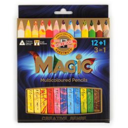 KOH-I-NOOR "MAGIC 3408" háromszögletű zsírkréták, többszínű kemény készlet 12+1 db