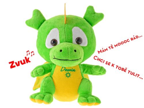 Elemmel működő,  cseh nyelvű Dragon Damin plüss 19 cm,  0m+ zacskóban