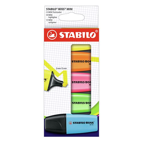 Szövegkiemelő  - STABILO BOSS MINI - 5 db-os csomagolás - 5 különböző színben