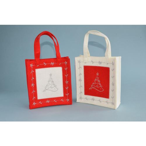 Darčeková taška - vianočná 22x25x6 cm z filcu, červeno-biela, mix/1ks
