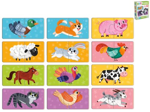 Gyermek puzzle 10x5cm állatok 24 darab 12 kép 18m+ dobozban