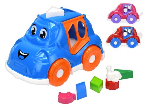 Autó/rakodó 25,5 cm 2 az 1-ben geometriai formák és állatkák, 2 színben, 12 m+, hálós csomagolásban