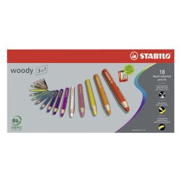 STABILO woody 3 az 1-ben zsírkréták - színes, akvarell, viasz - 18 db + hegyező