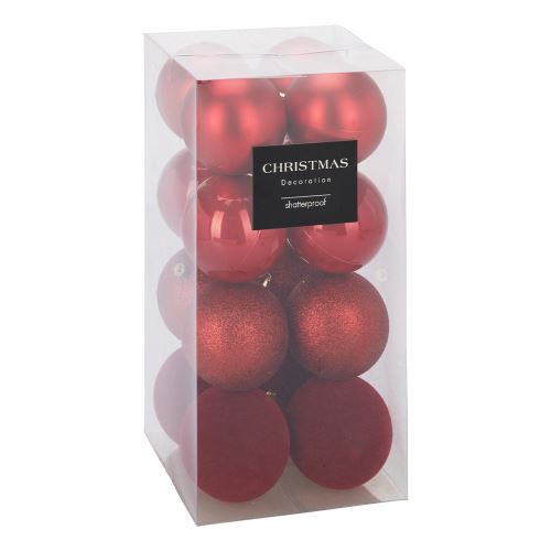 Karácsonyi gömbök - PP piros 80 mm, 16 darabos készlet