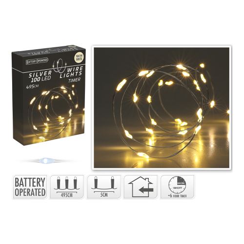 Fénylánc 100 LED fehér meleg, hossza 495 cm