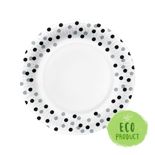 Papírtányér PAW Eco 23 cm Konfetti - black/silver / 10 db