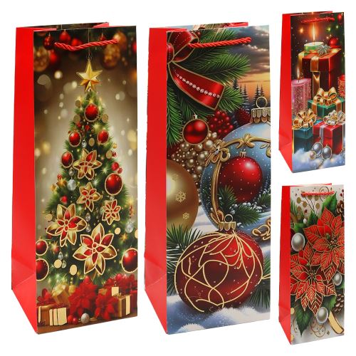Ajándékzsák palackhoz – karácsonyi 12x36x10 cm (vegyes /ár 1 db-ért)