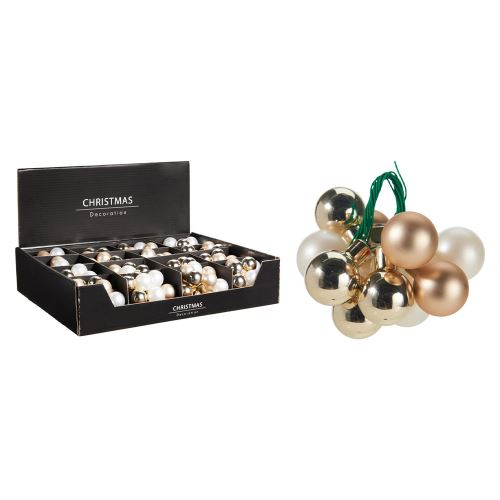 25 mm-es üveg karácsonyi mini gömb dróttal (12 darabos készlet), arany-pezsgőszínű