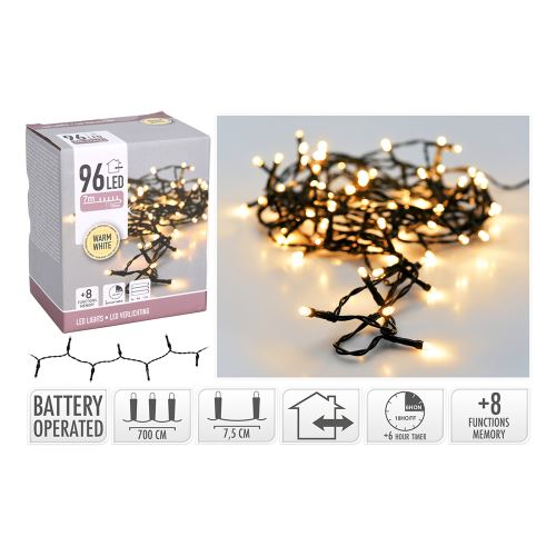 Dekoračné osvetlenie - reťaz 96 LED biela teplá, dĺžka 7 m