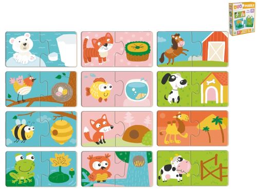 Puzzle gyerekeknek 10x5cm Hol él ez az állat? 24 darab 12 kép 18m+ a dobozban