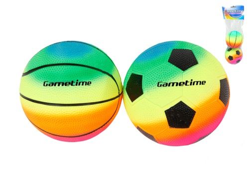 Gametime szivárvány labda futball/kosárlabda 10 cm 2db hálóban