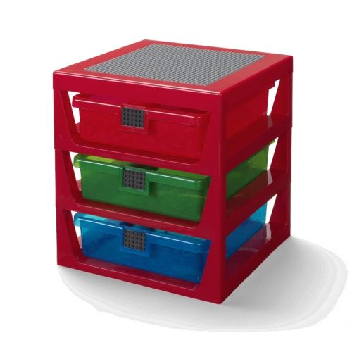 LEGO tároló három fiókkal - piros