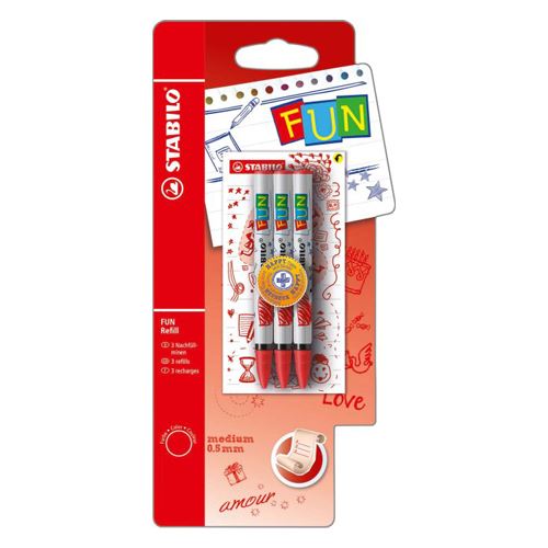 Golyós toll betét STABILO FUN 0,5 mm/3 db - piros