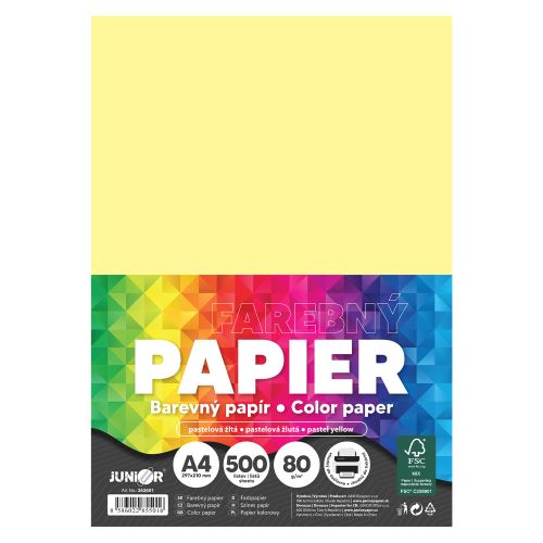 A4-es színes papír, 80 g/m2, csomag/500 db – pasztell sárga