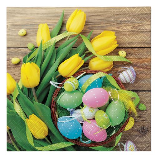 TaT szalvéták 33x33cm Easter basket and tulips