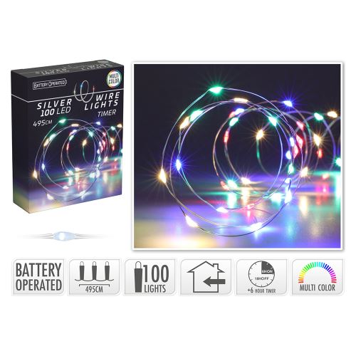 Fénylánc 100 színes mikro LED, hossza 495 cm