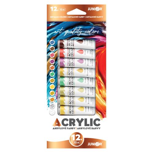 Akril festékek JUNIOR 12 ml - 12 darabos készlet, metál színek