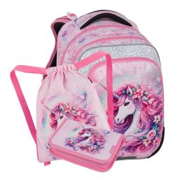 Iskolai hátizsák BagMaster Beta 26 B + tolltartó + tok - Egyszarvú Iskolai hátizsák BagMaster Beta 26 B + tolltartó + tok - Egyszarvú