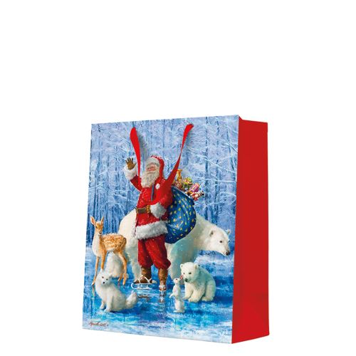 Nagy ajándéktáska - Santa Claus with animals 26,5x13x33,5 cm