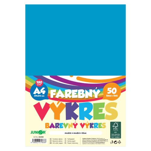 Farebný výkres A4 180g/m2, bal/50 ks - modrá