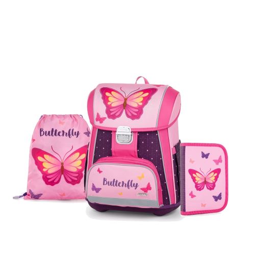 Školská taška (3-dielny set) PREMIUM - Motýľ