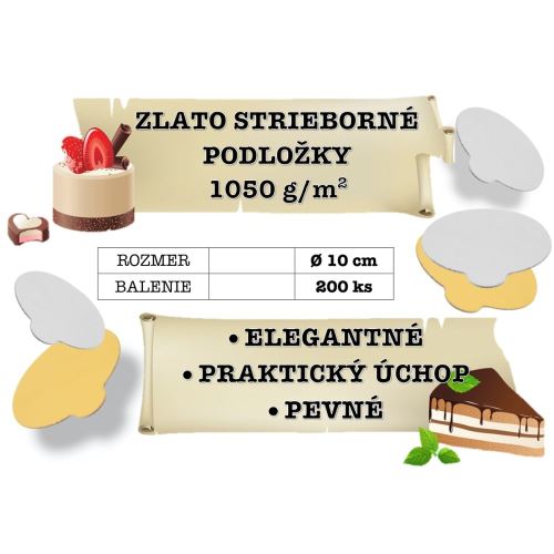 Obojstranné zlato - strieborné podložky na torty, priemer 10 cm (balenie 200 ks)