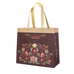 Nem szőtt bevásárlótáska Floral scape, 35x31 cm, zöld-krémszínű