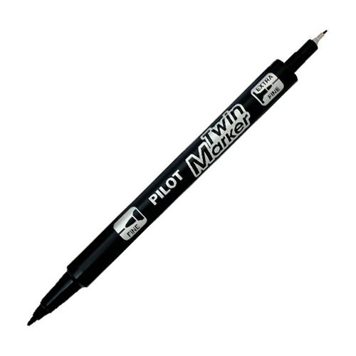 Kétoldalú tartós filctoll, 0,8 / 2 mm, PILOT "Twin", fekete