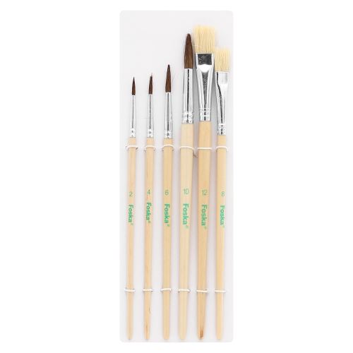 Ecset készlet FOSKA 6 db, kerek + lapos  (2,4,6,10;8,12) / natur