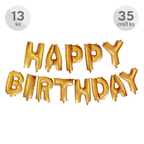 Balón narodeninový Happy Birthday 35 cm/13 ks, zlatý