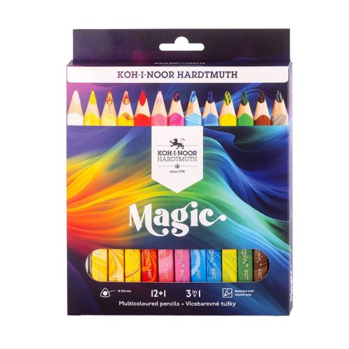Pastelky trojhranné KOH-I-NOOR "MAGIC 3408" s viacfarebnou tuhou sada 12+1 ksň