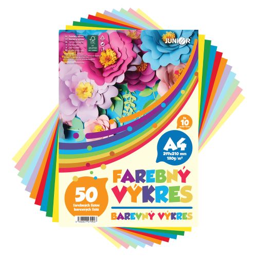 Farebný výkres A4 180g/m2 - sada 50 ks (5x 10 farieb)
