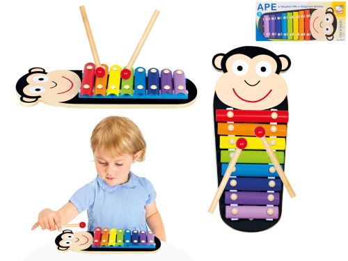 Xilofon fából készült majom 32cm 18m+ dobozban
