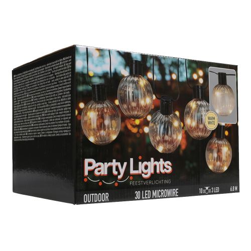Párty osvetlenie - reťaz 10 LED svietidiel, teplá biela, dĺžka 6,8 m