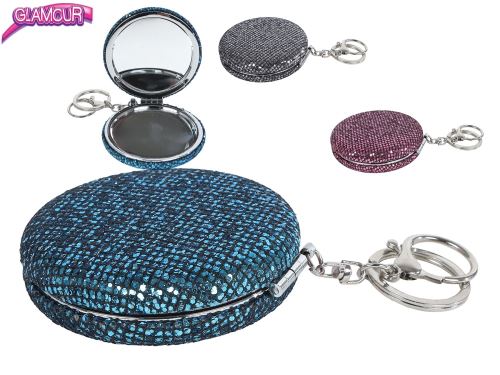 Glamour kulcstartó/tükör csillámmal 7cm 2 színben 12db DBX-ben