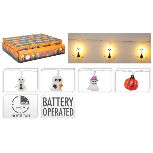 Fénylánc Halloween figurák 10x LED, hossza 135 cm