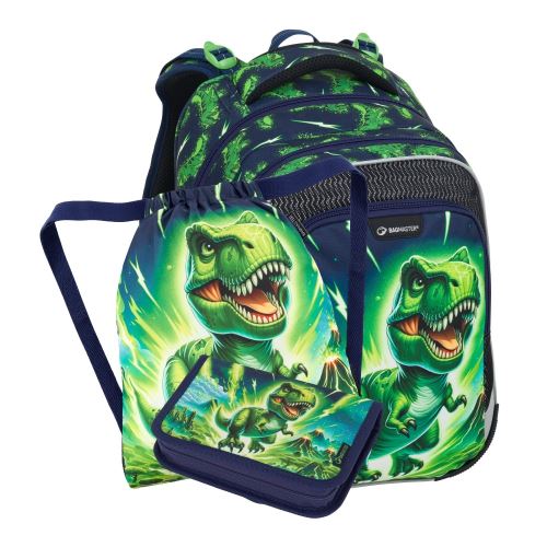 Sada školský batoh BagMaster Lumi 25 C + Peračník + Vrecko - Dinosaurus