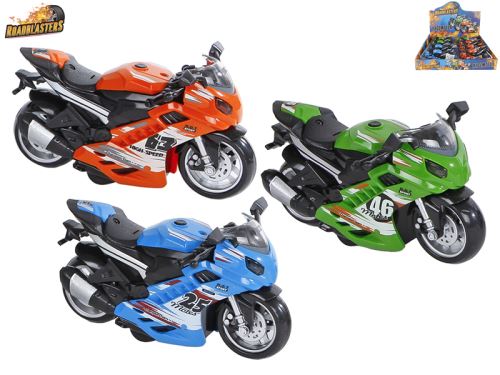 Roadblaster motorkerékpár 14,5cm lendkerékre, elemekre, fény és hang 3 színben 8db DBX-ben