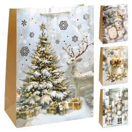 Karácsonyi ajándéktáska 32x26x12 cm (4féle mintából álló válogatás – /ár 1 db-ért)