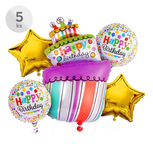 Balóny - Happy Birthday, sada 5 ks, 4 ks/45 cm | 1 ks/54x103 cm