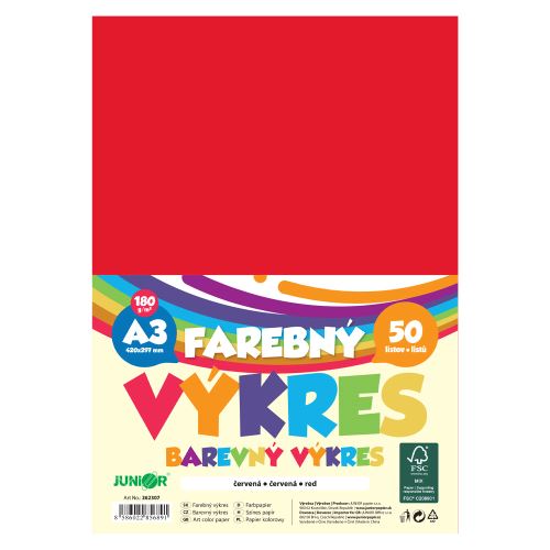 Farebný výkres A3 180g/m2, bal/50 ks - červená